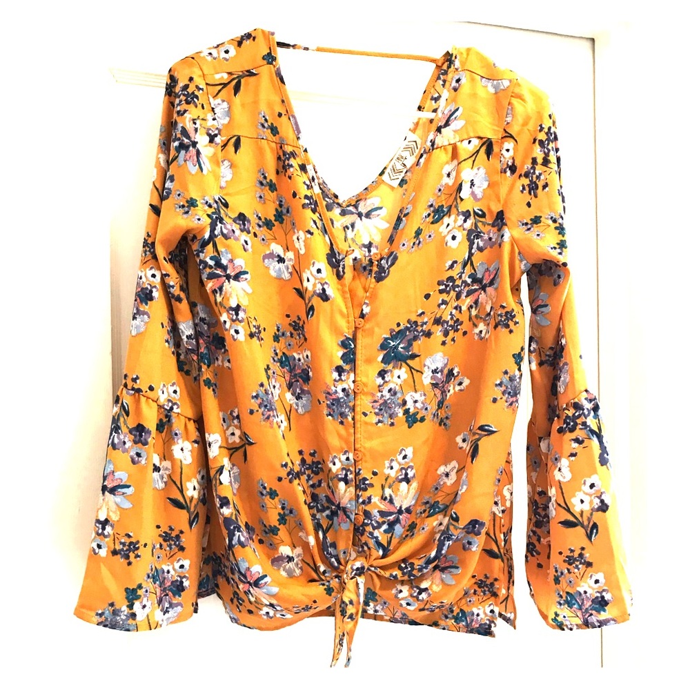 Boho yellow peasant top